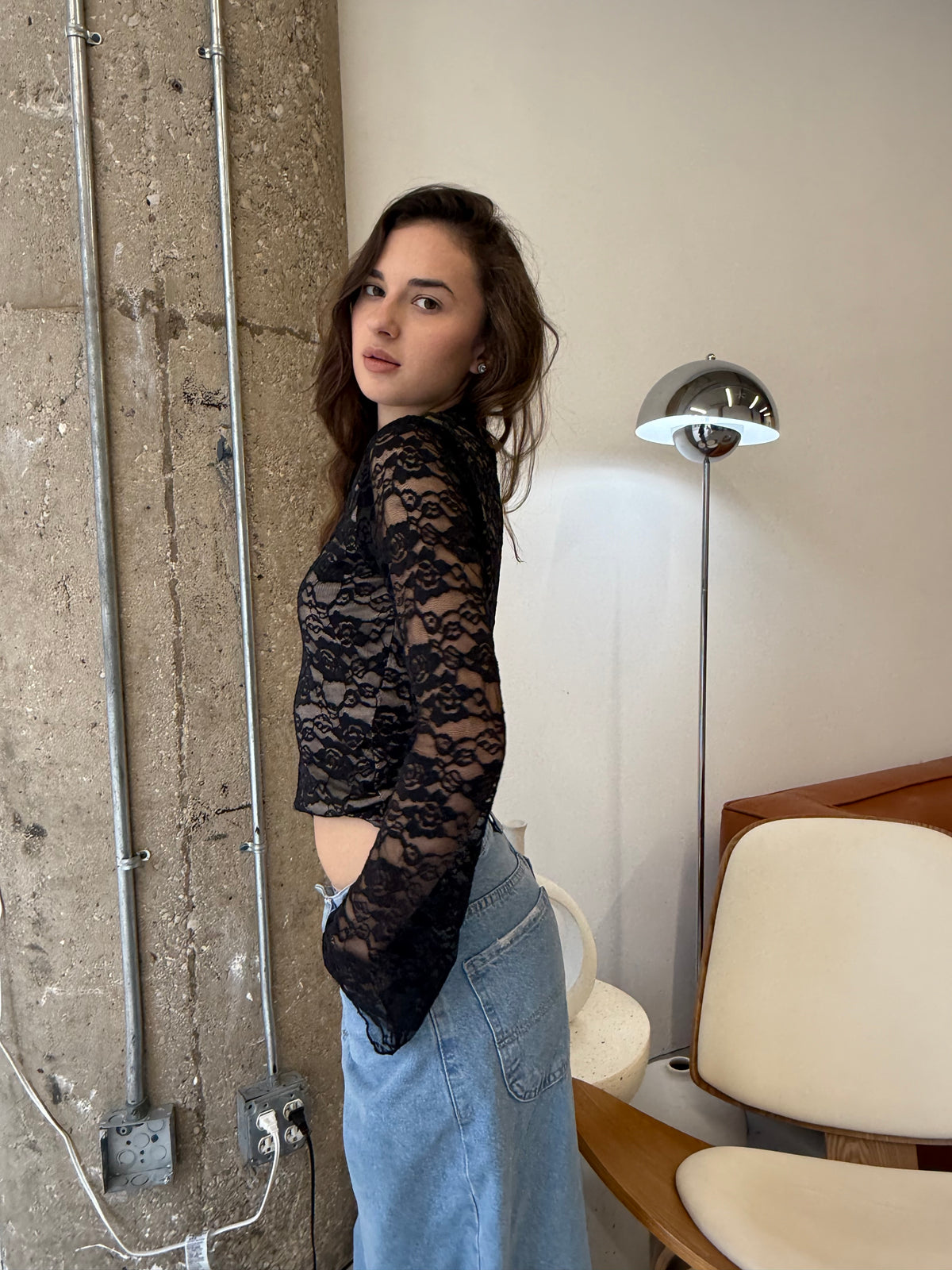 Black Lace Bell Sleeve Top