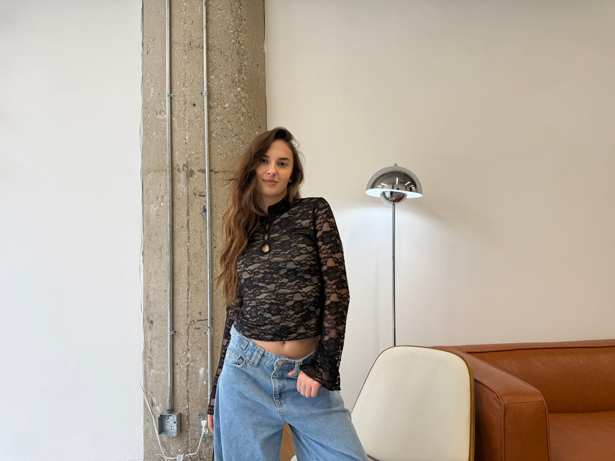 Black Lace Bell Sleeve Top