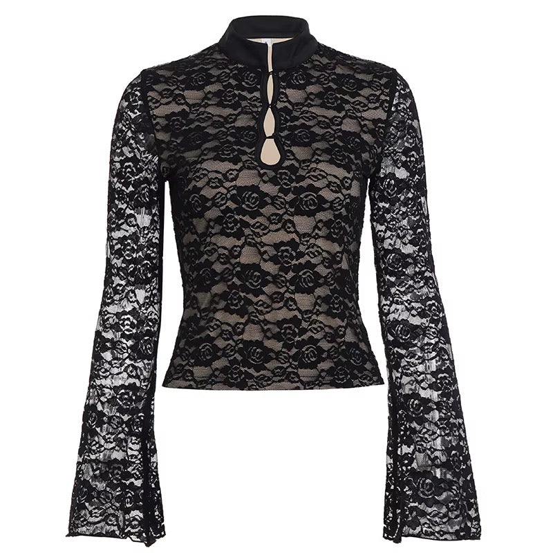 Black Lace Bell Sleeve Top