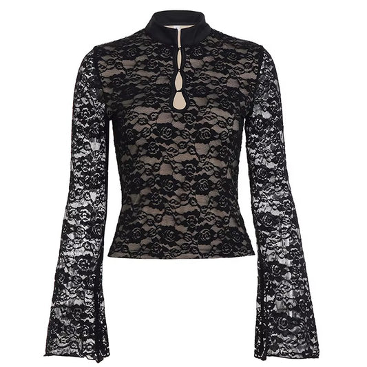 Black Lace Bell Sleeve Top