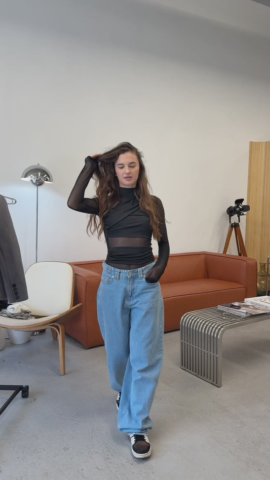 Black Mesh Long Sleeve Bodysuit